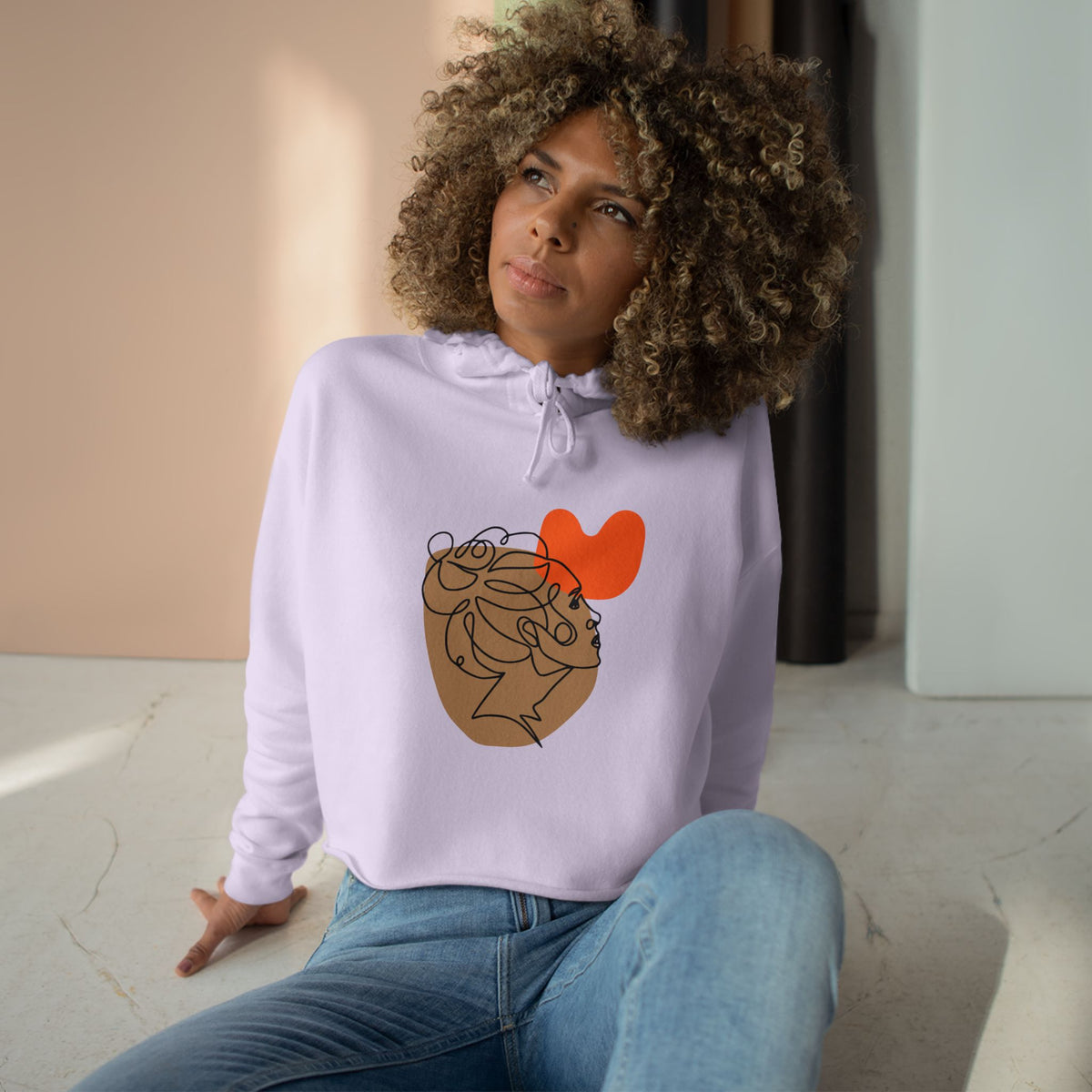 Abstract Heart Line Art Crop Hoodie
