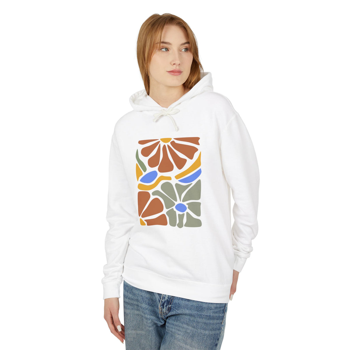 Retro Floral Abstract Art Lightweight Women's Hooded Sweatshirt