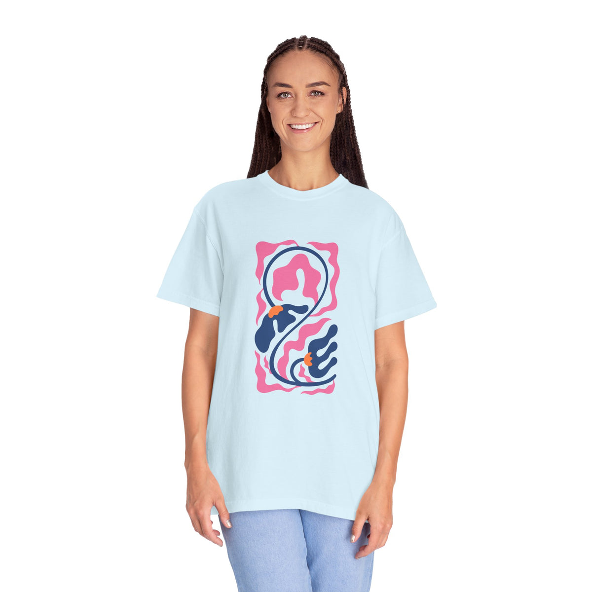 Pink Nautical Wave Graphic Garment-Dyed Women's T-Shirt