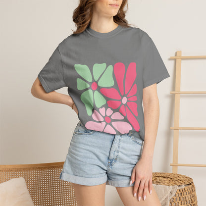 Floral Retro Block Print Garment-Dyed Women's T-Shirt