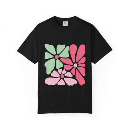 Floral Retro Block Print Garment-Dyed Women's T-Shirt