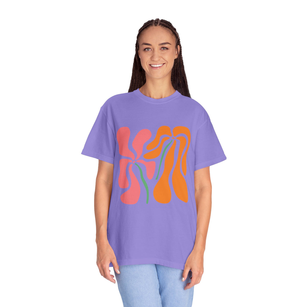 Groovy Pink & Orange Floral Garment-Dyed Women's T-Shirt
