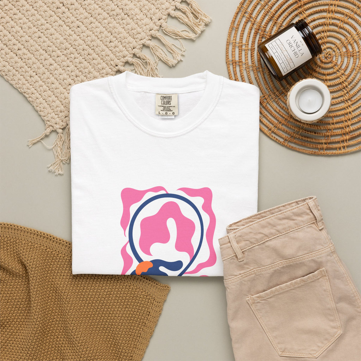 Pink Nautical Wave Graphic Garment-Dyed Women's T-Shirt