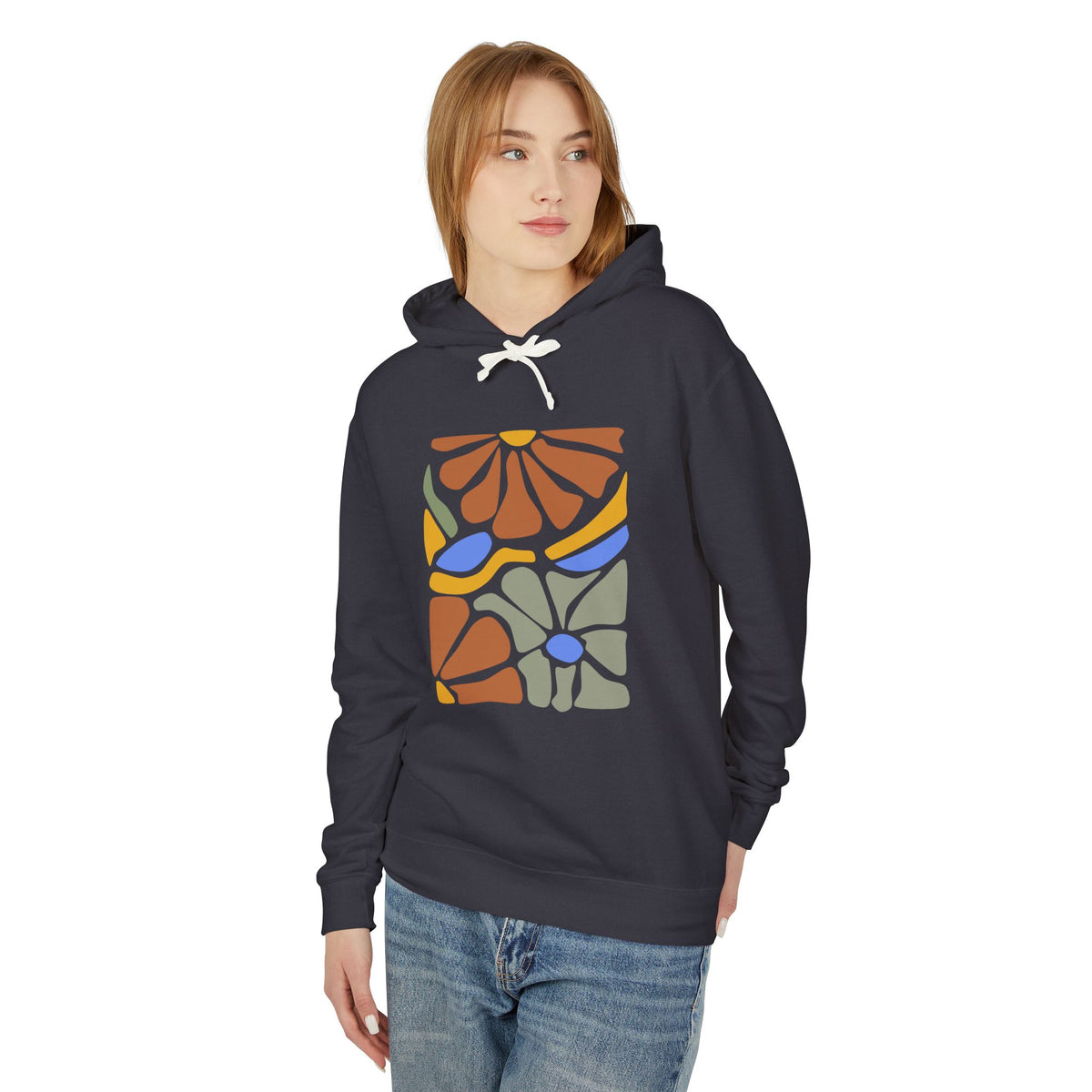 Retro Floral Abstract Art Lightweight Women's Hooded Sweatshirt