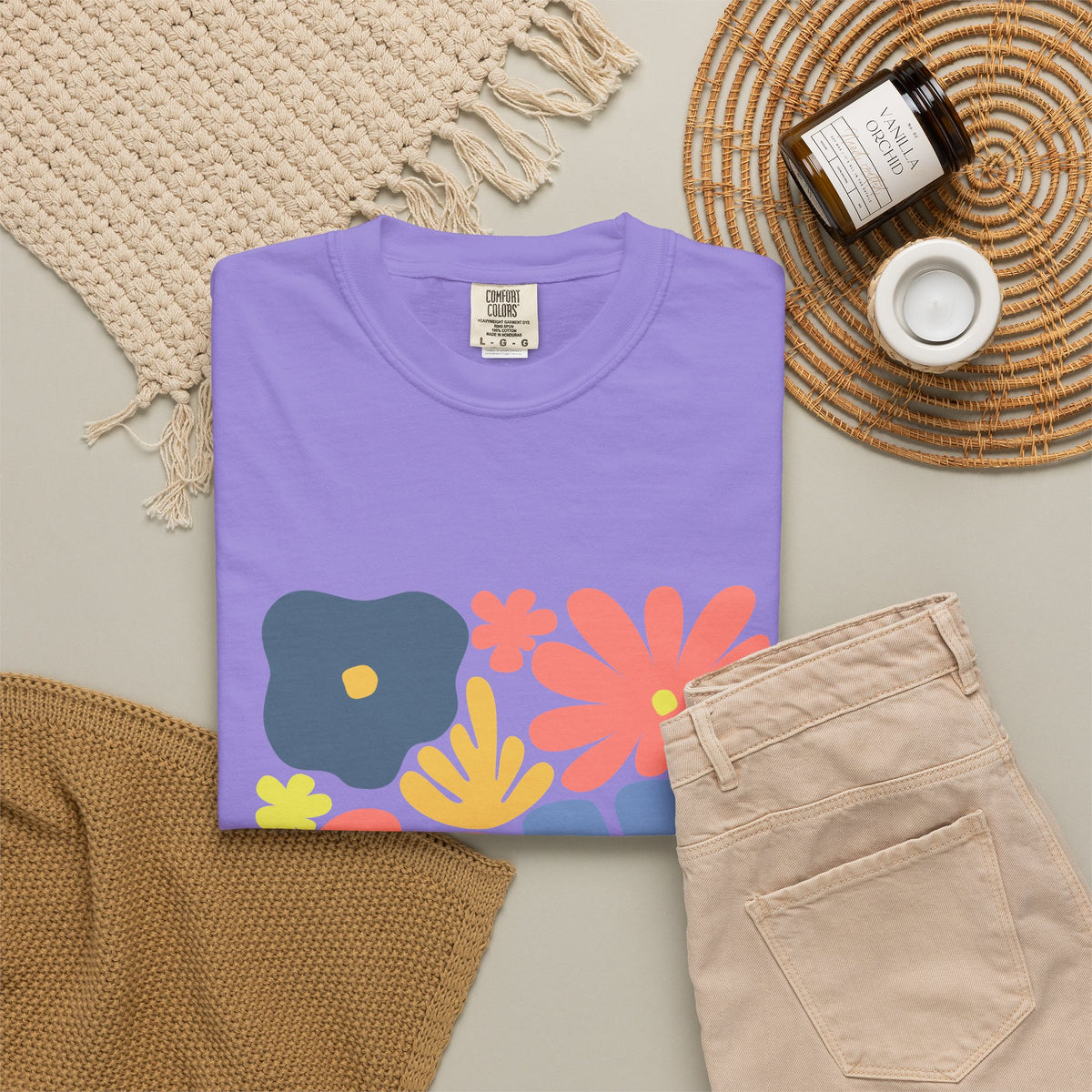 Colorful 70s Bloom Garment-Dyed Women's T-Shirt