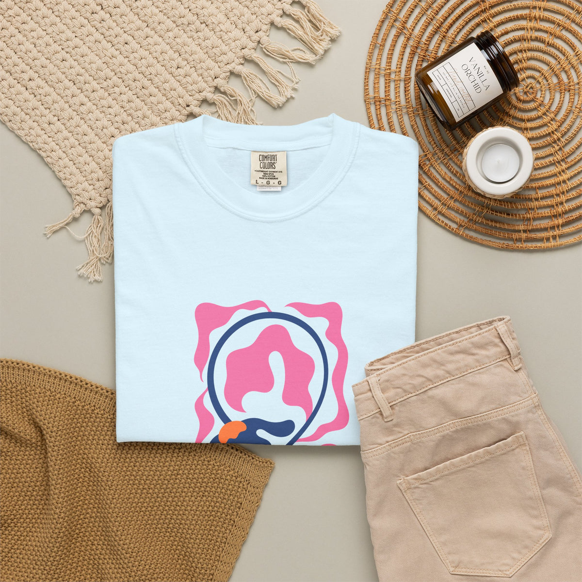 Pink Nautical Wave Graphic Garment-Dyed Women's T-Shirt
