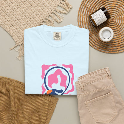 Pink Nautical Wave Graphic Garment-Dyed Women's T-Shirt