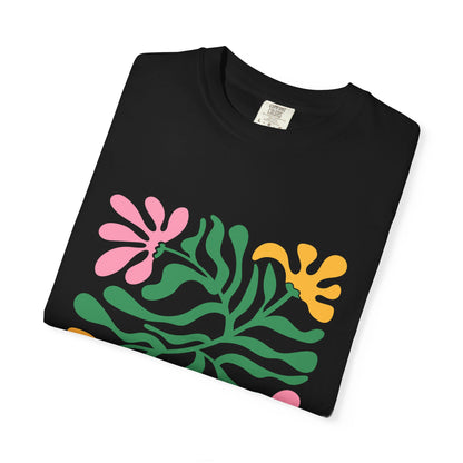 Floral Cutout Abstract Garment-Dyed Women's T-Shirt