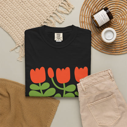 Floral Tulip Garment-Dyed Women's T-Shirt