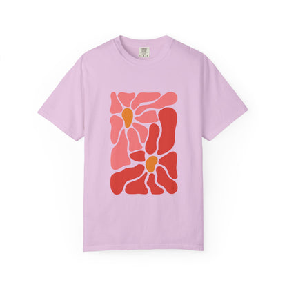 Pink Retro Flower Graphic Garment-Dyed Women's T-Shirt