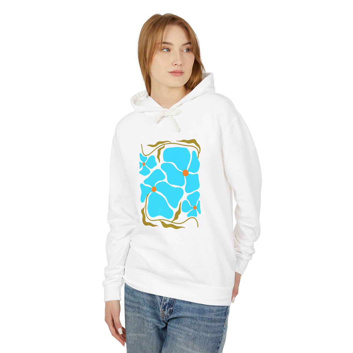 Blue Organic Pattern Lightweight Women's Hooded Sweatshirt