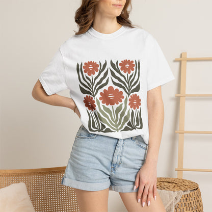Rustic Flower Print Garment-Dyed Women's T-Shirt
