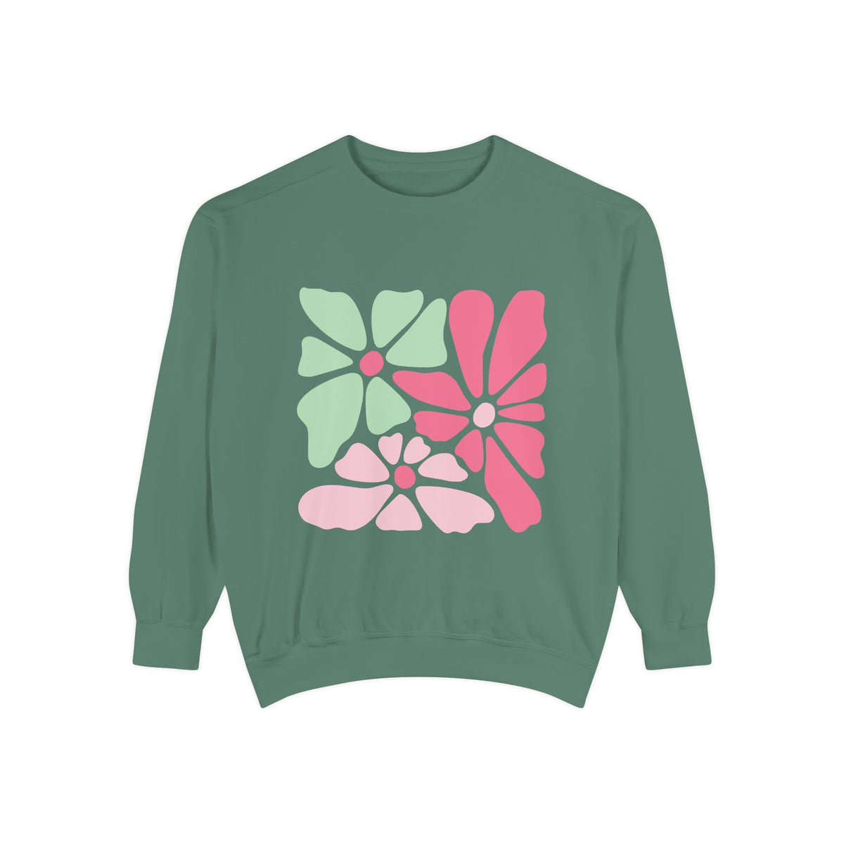 Floral Retro Block Print Garment-Dyed Women's Sweatshirt