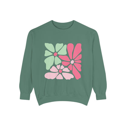 Floral Retro Block Print Garment-Dyed Women's Sweatshirt