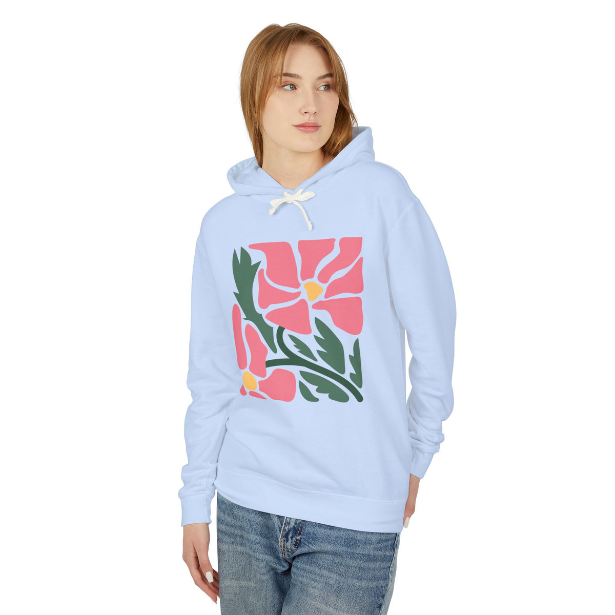 Pink Garden Graphic Lightweight Women's Hooded Sweatshirt