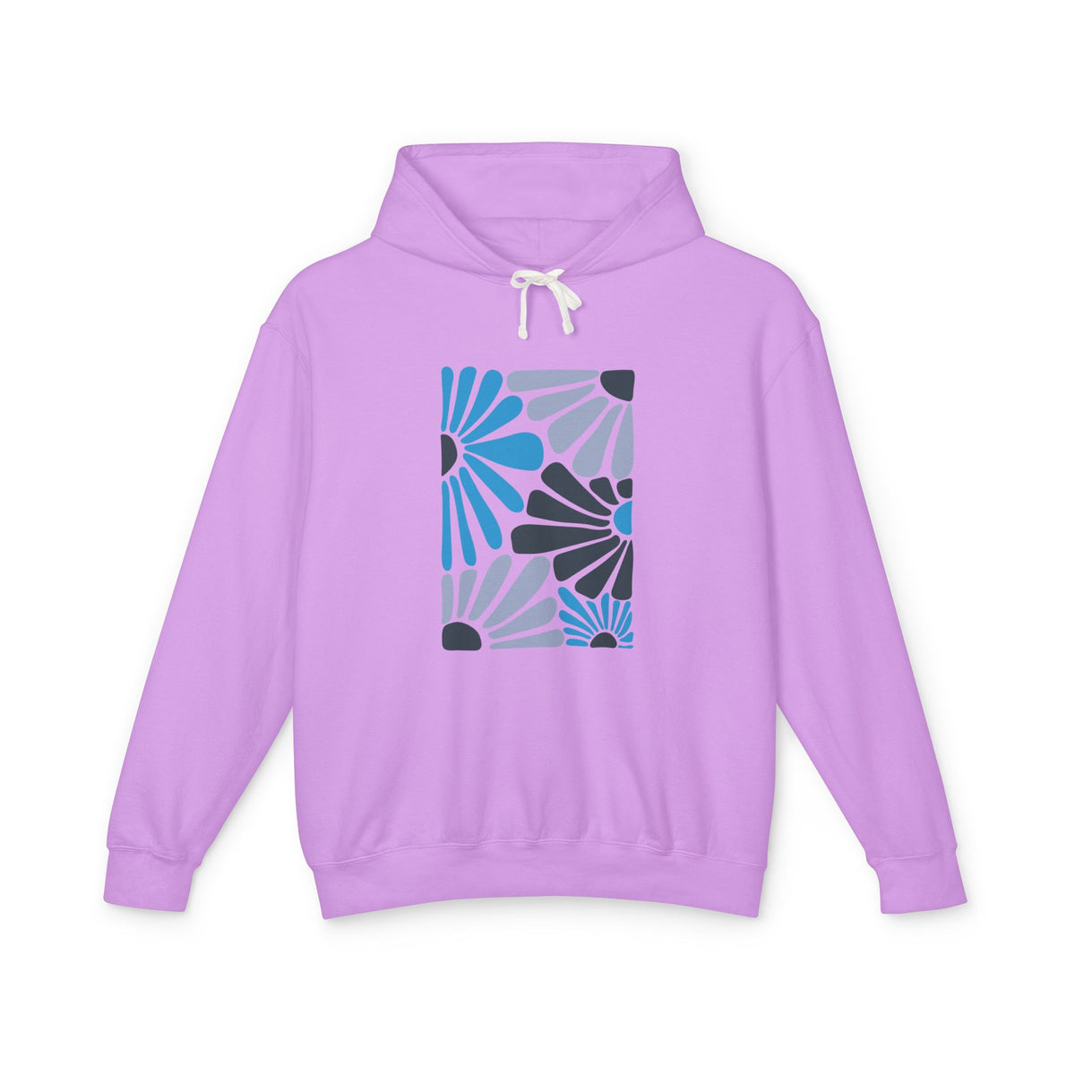 Abstract Blue Floral Pattern Lightweight Women's Hooded Sweatshirt