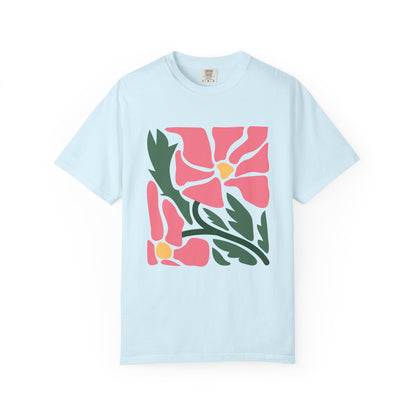Pink Garden Graphic Garment-Dyed Women's T-Shirt