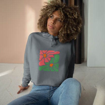 Abstract Pink & Green Flower Crop Hoodie