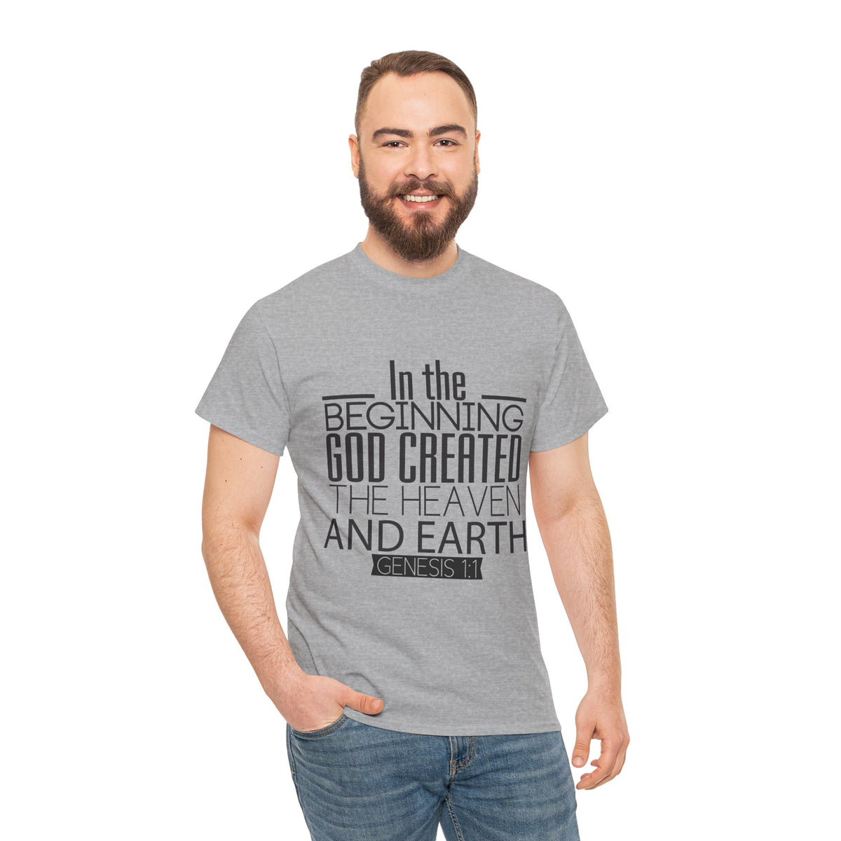 "In the Beginning God Created the Heaven and Earth" Script T-Shirt