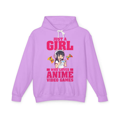 "Just A Girl Who Loves Anime & Video Games" Lightweight Women's Hooded Sweatshirt