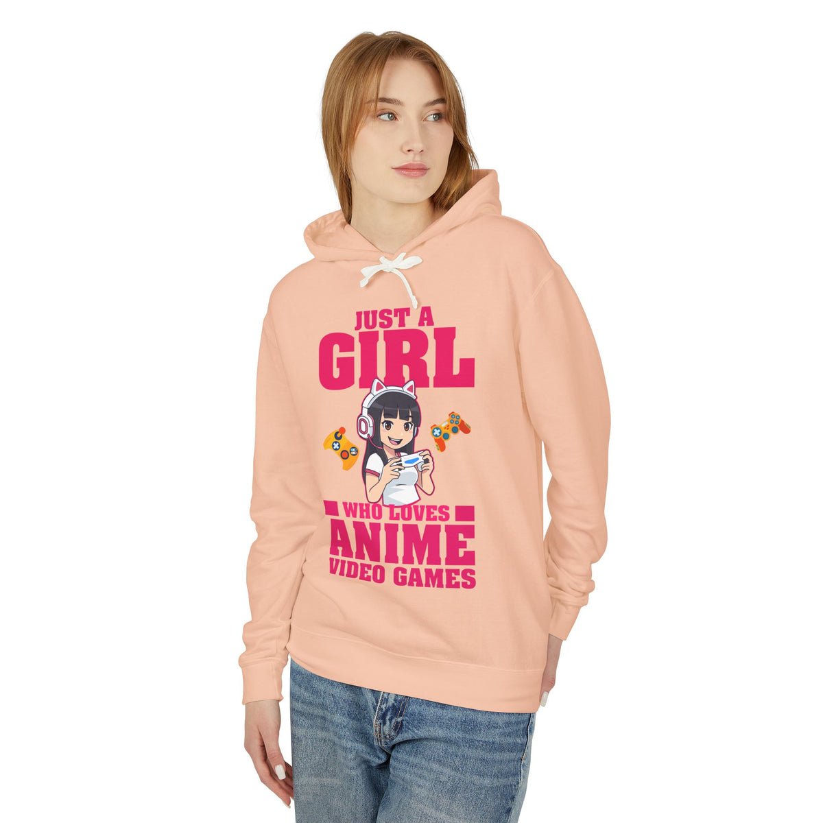 "Just A Girl Who Loves Anime & Video Games" Lightweight Women's Hooded Sweatshirt