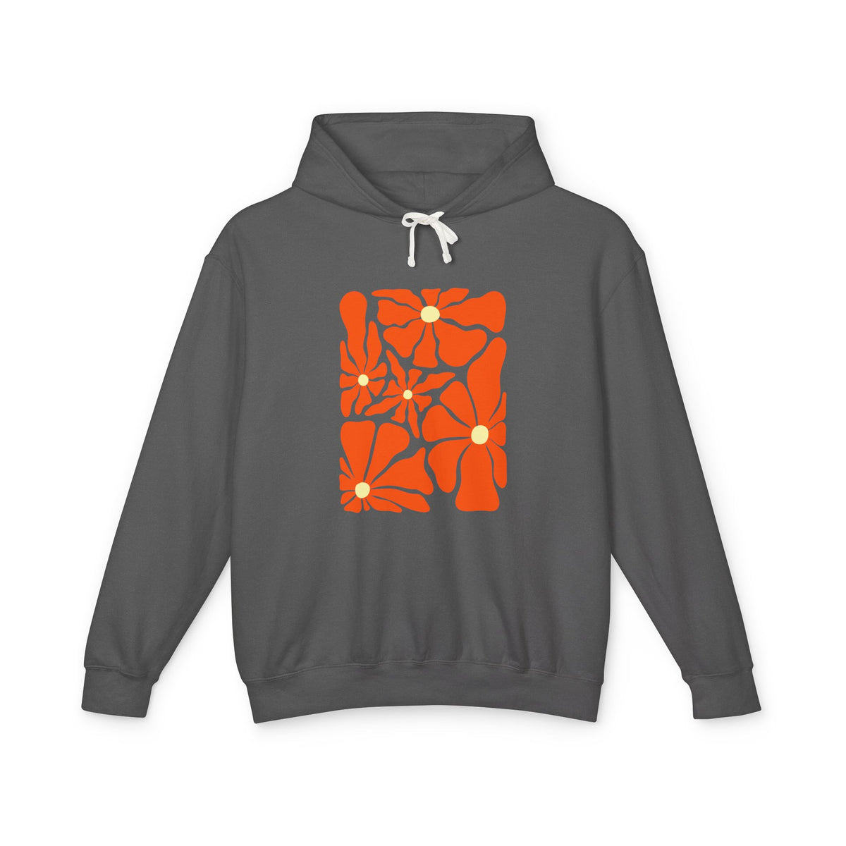 Orange Floral Pattern Lightweight Women's Hooded Sweatshirt