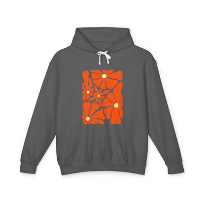 Orange Floral Pattern Lightweight Women's Hooded Sweatshirt