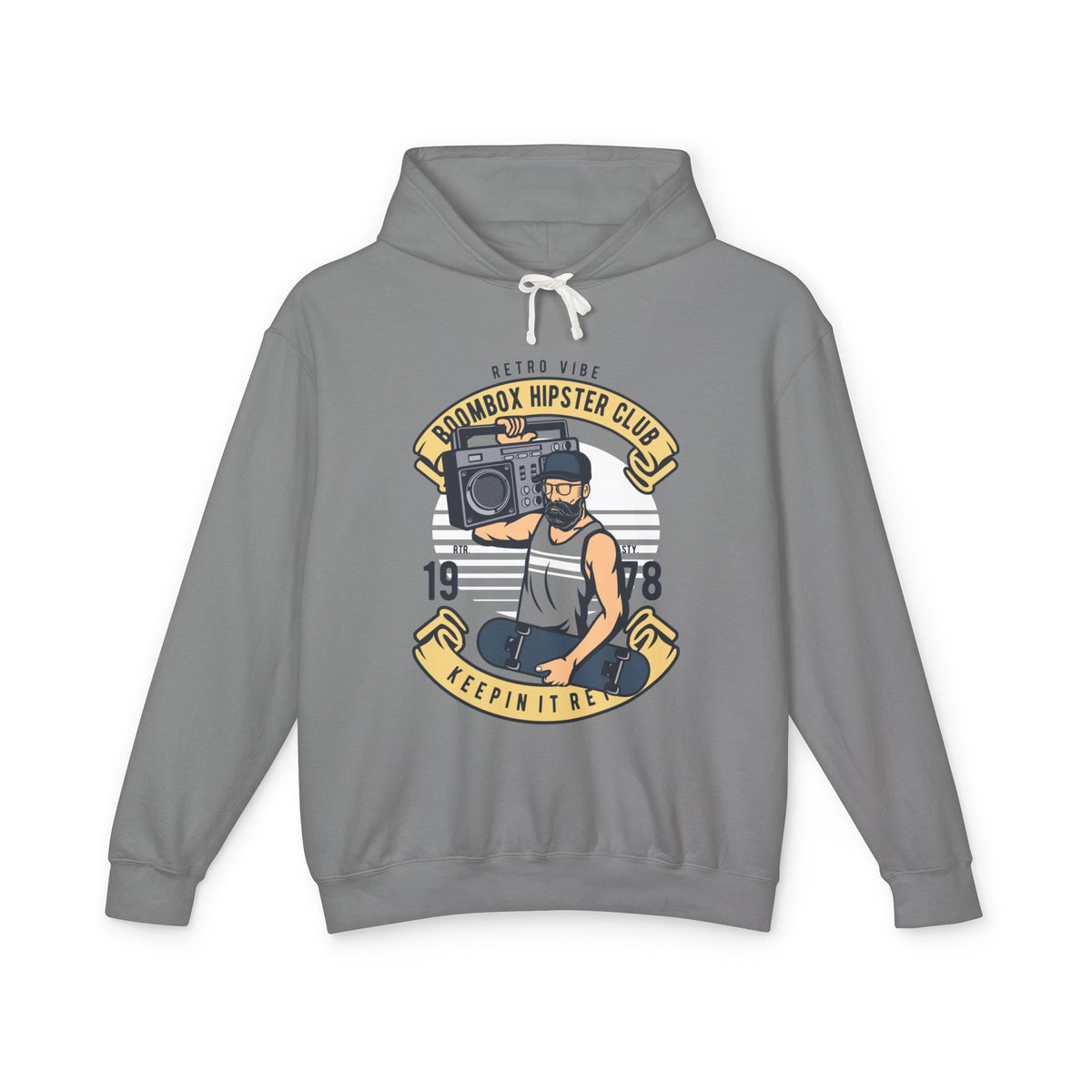 Retro Vibe Hipster Boombox Club Lightweight Hooded Sweatshirt