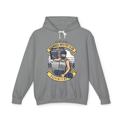 Retro Vibe Hipster Boombox Club Lightweight Hooded Sweatshirt