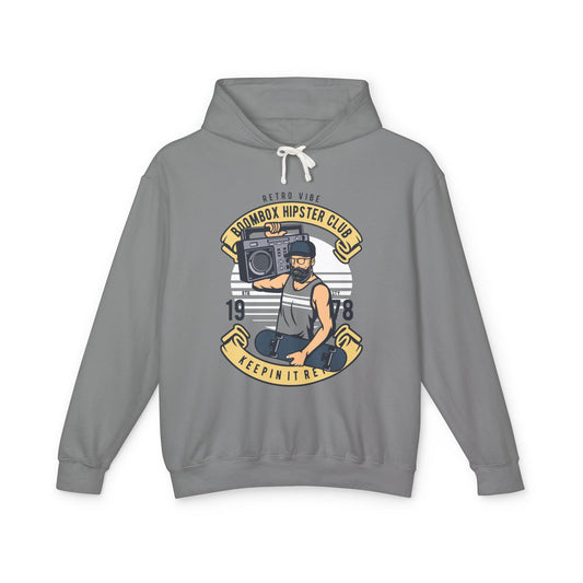 Retro Vibe Hipster Boombox Club Lightweight Hooded Sweatshirt