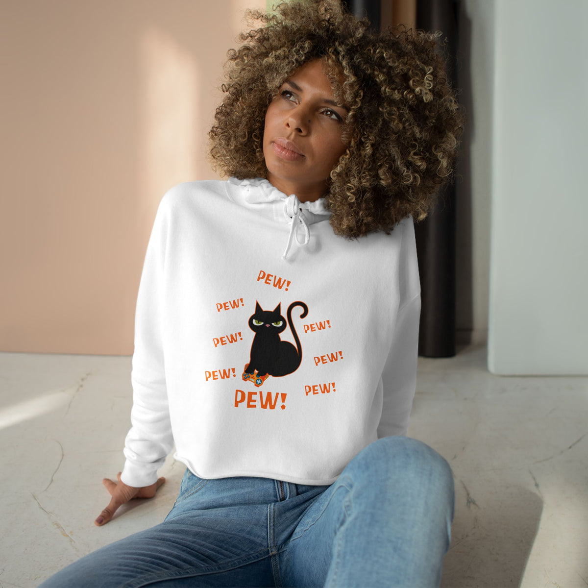 Pew! Cat Crop Hoodie
