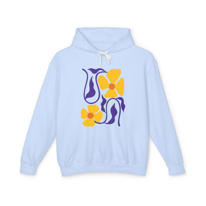 Yellow & Purple 70s-Inspired Flower Design Lightweight Women's Hooded Sweatshirt