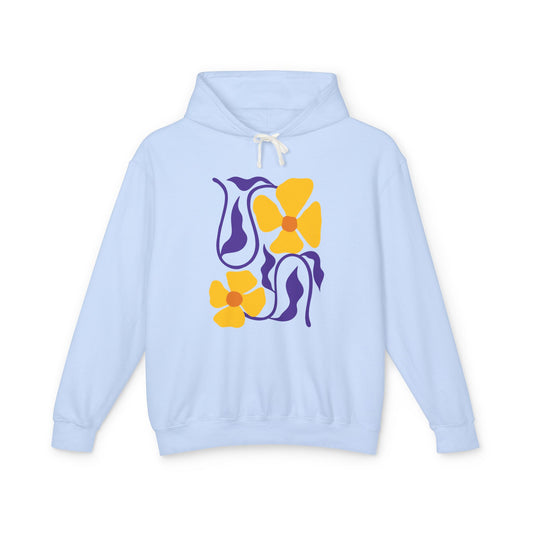 Yellow & Purple 70s-Inspired Flower Design Lightweight Women's Hooded Sweatshirt