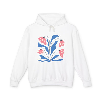 Pink & Blue Botanical Graphic Lightweight Women's Hooded Sweatshirt