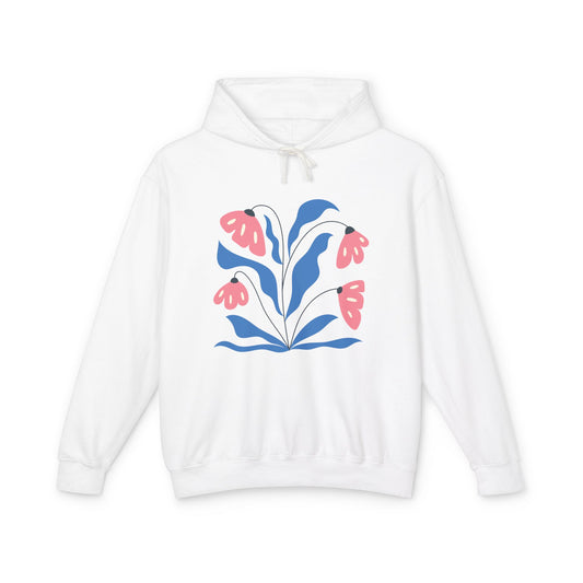 Pink & Blue Botanical Graphic Lightweight Women's Hooded Sweatshirt