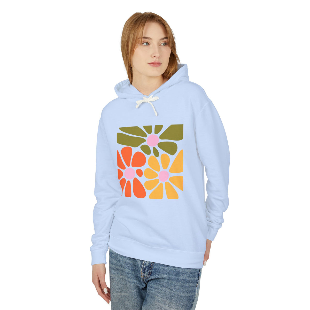 Retro Floral Mosaic Lightweight Women's Hooded Sweatshirt