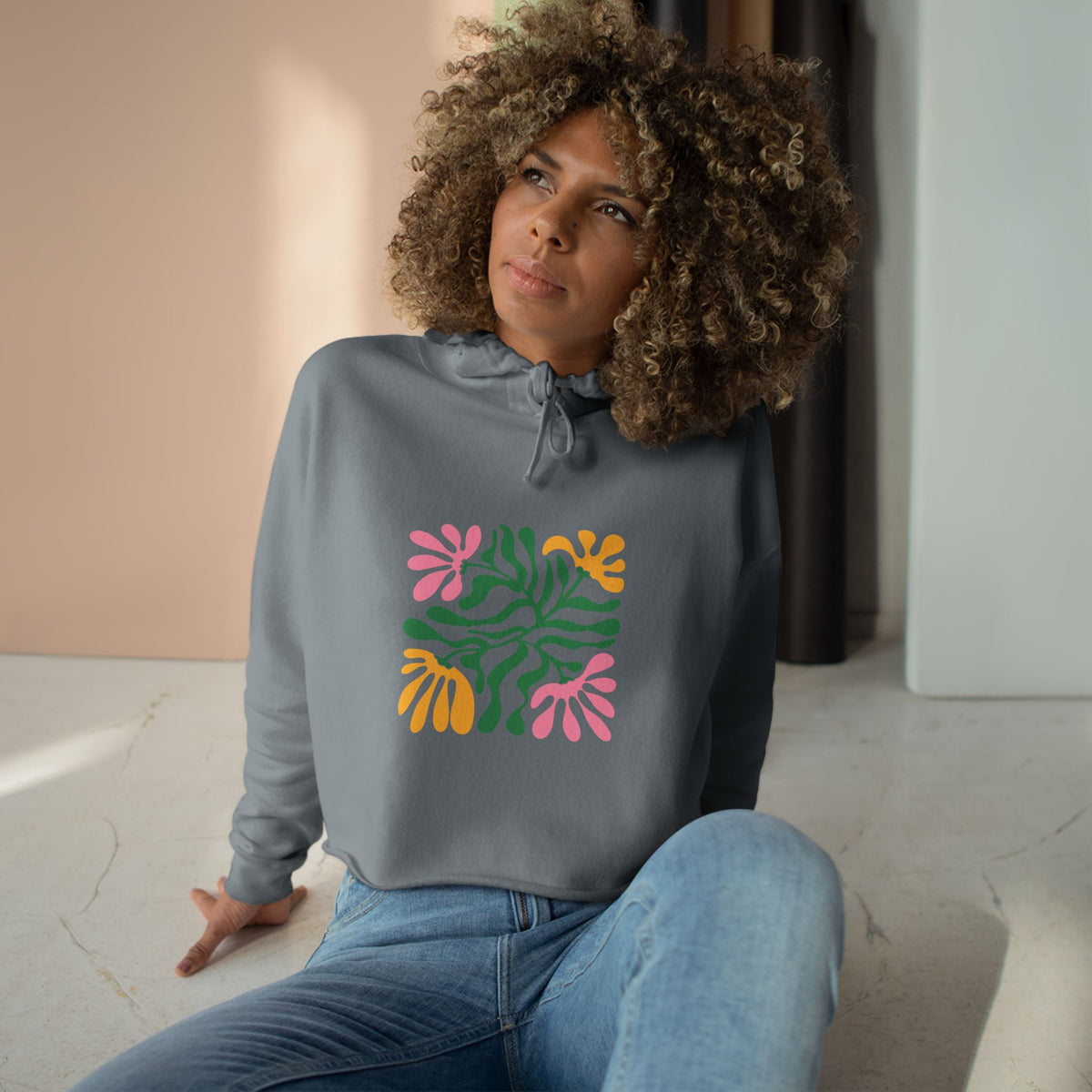 Floral Cutout Abstract Crop Hoodie