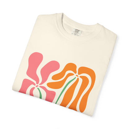 Groovy Pink & Orange Floral Garment-Dyed Women's T-Shirt