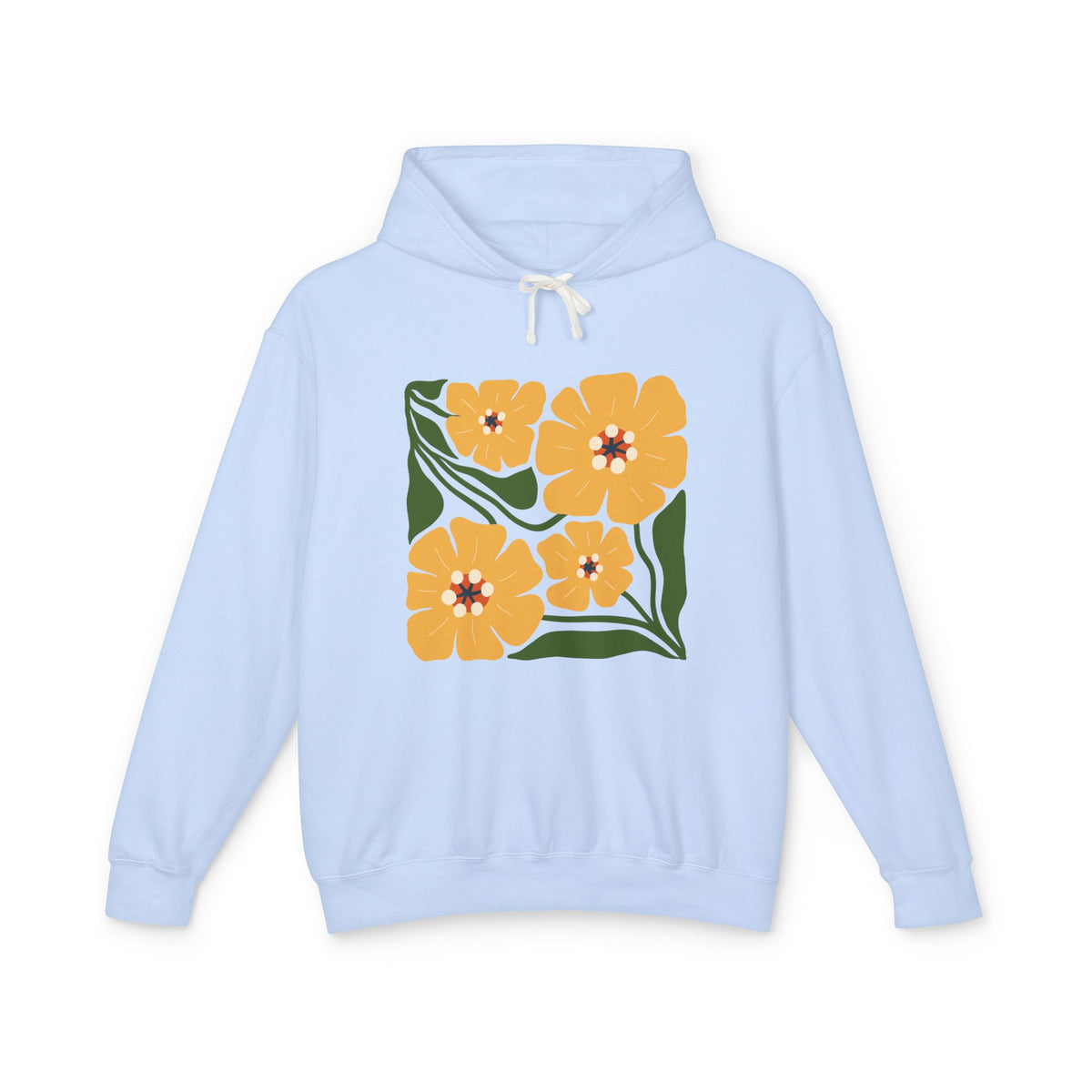 Yellow Blossom Graphic Lightweight Women's Hooded Sweatshirt