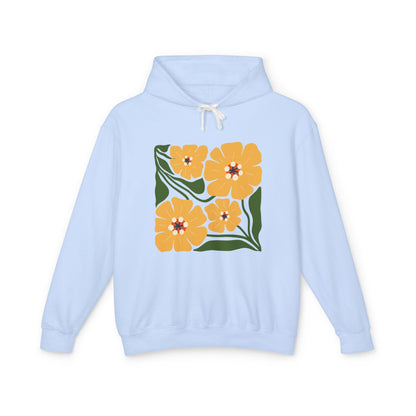 Yellow Blossom Graphic Lightweight Women's Hooded Sweatshirt