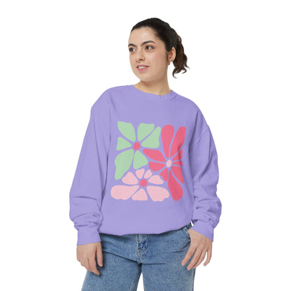 Floral Retro Block Print Garment-Dyed Women's Sweatshirt
