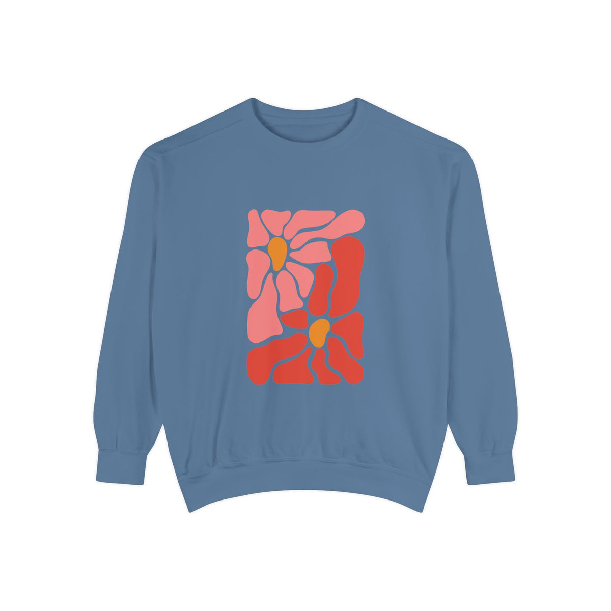 Pink Retro Flower Graphic Garment-Dyed Women's Hooded Sweatshirt