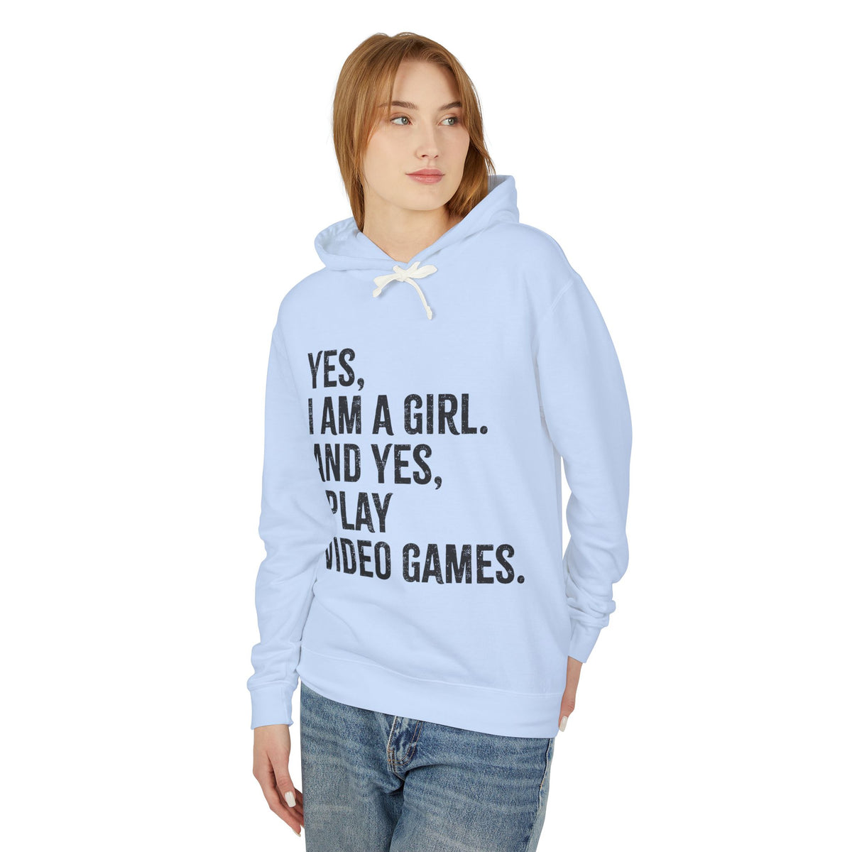 Yes I Am A Girl I Play Video Games Lightweight Women's Hooded Sweatshirt