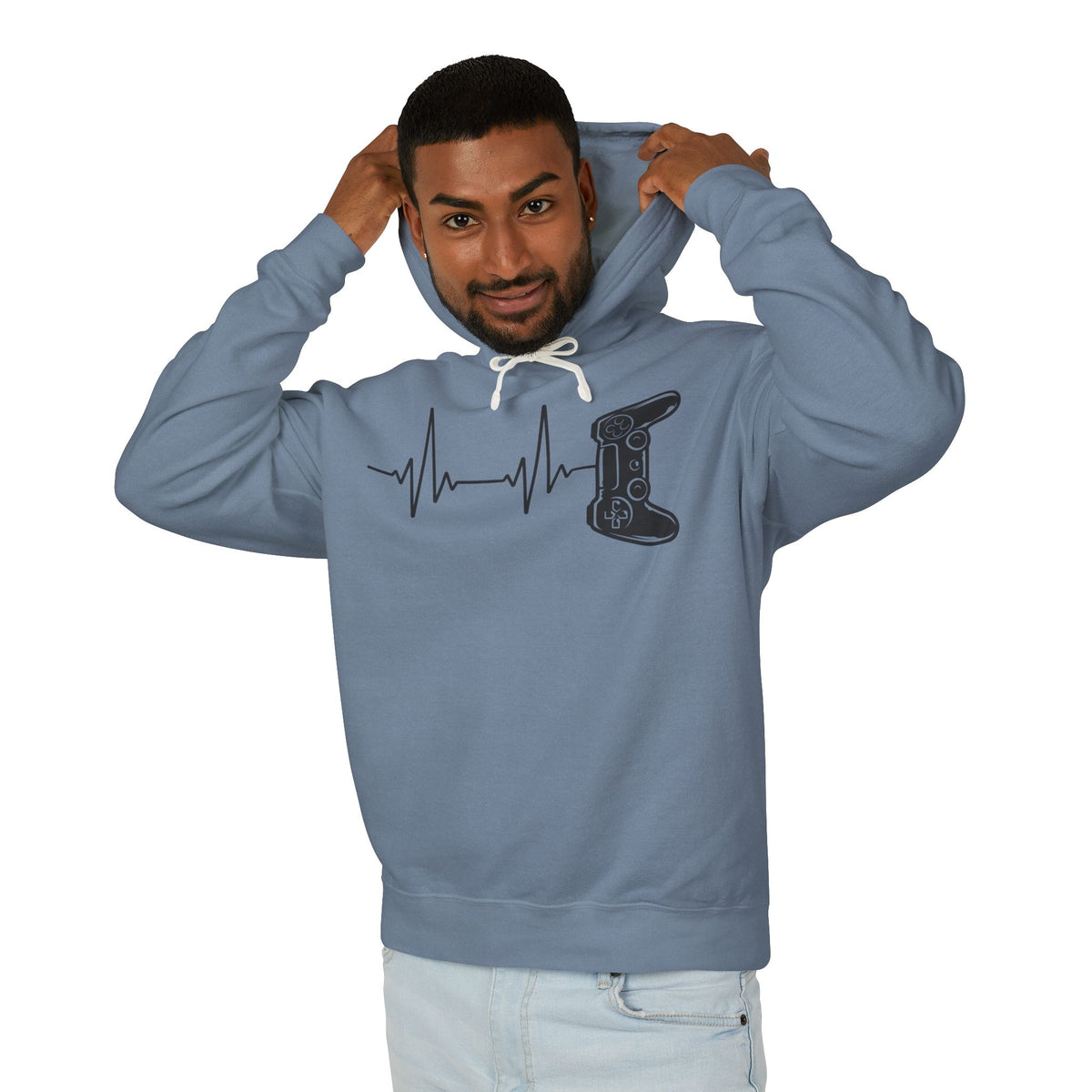 Video Game Controller ECG Lightweight Hooded Sweatshirt