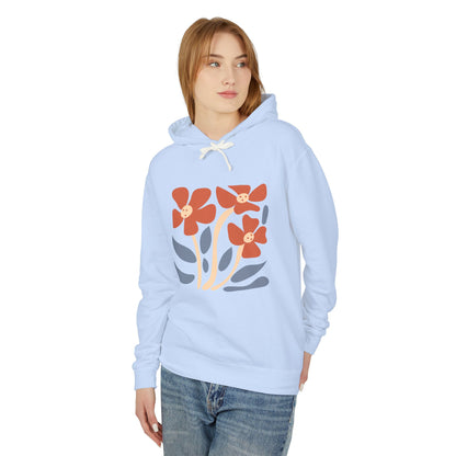 Minimal Orange & Blue Flower Graphic Lightweight Women's Hooded Sweatshirt