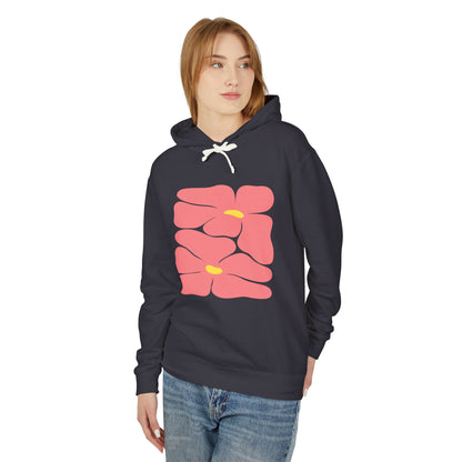 Pink Retro Flowers Graphic Lightweight Women's Hooded Sweatshirt