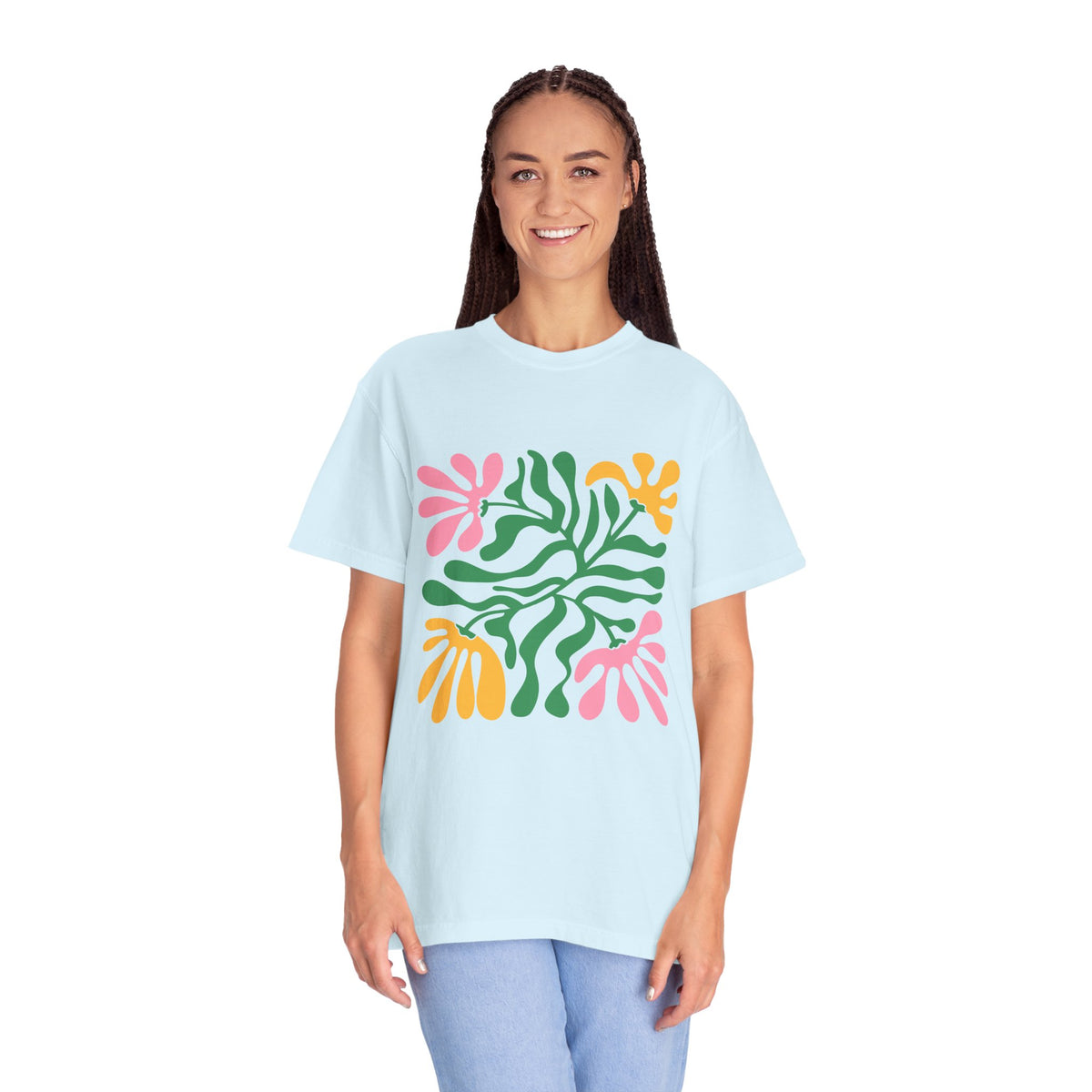 Floral Cutout Abstract Garment-Dyed Women's T-Shirt