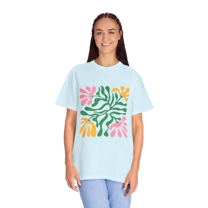 Floral Cutout Abstract Garment-Dyed Women's T-Shirt