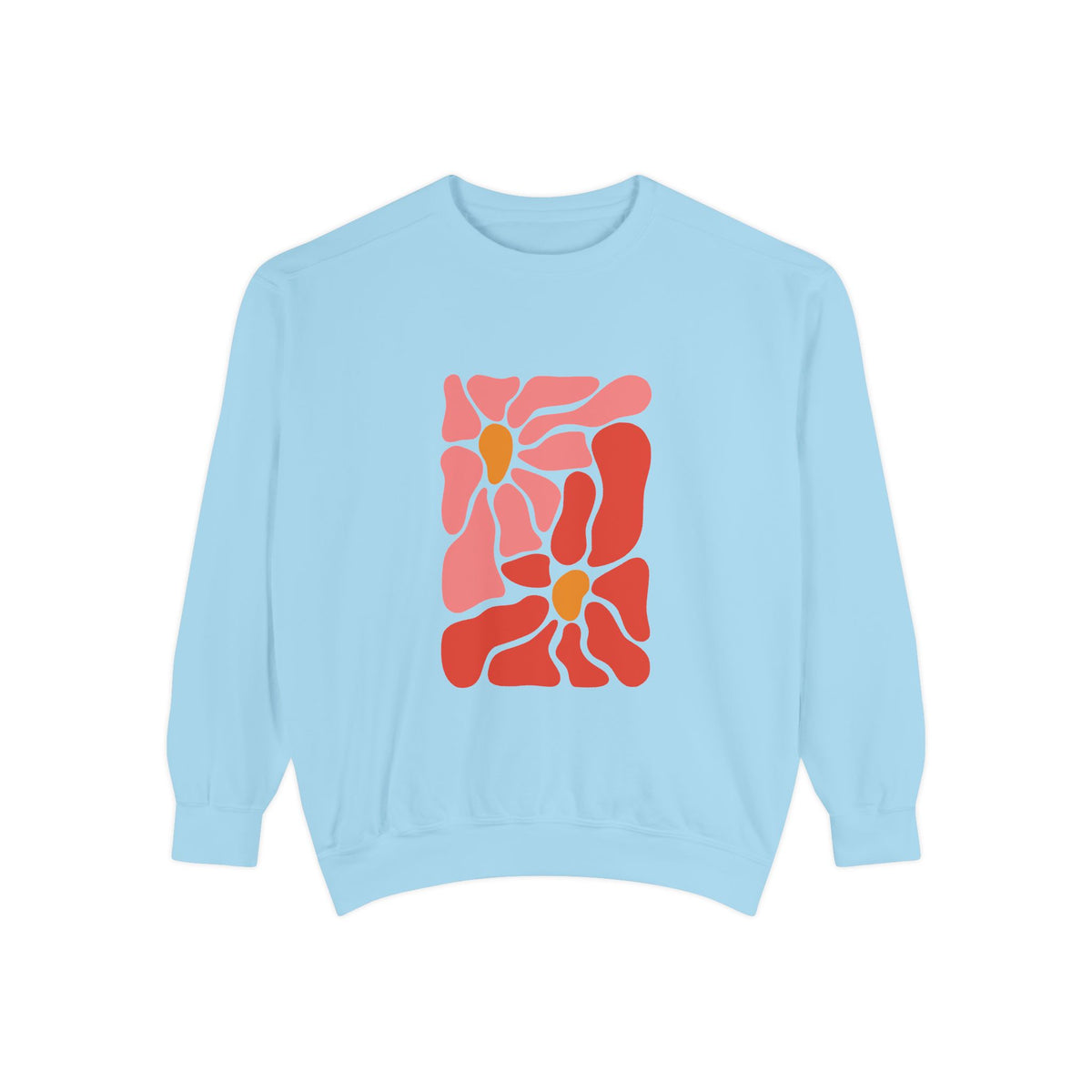 Pink Retro Flower Graphic Garment-Dyed Women's Hooded Sweatshirt