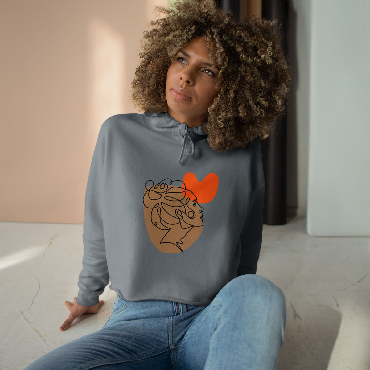 Abstract Heart Line Art Crop Hoodie